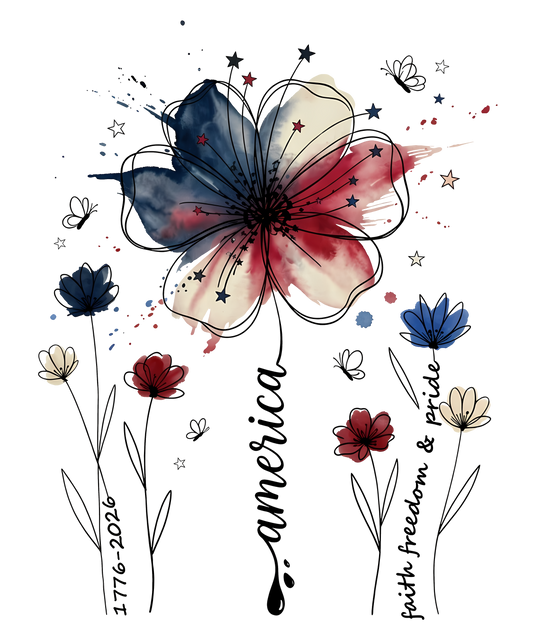 America 250 w/ Watercolor Flower – Adult Tee